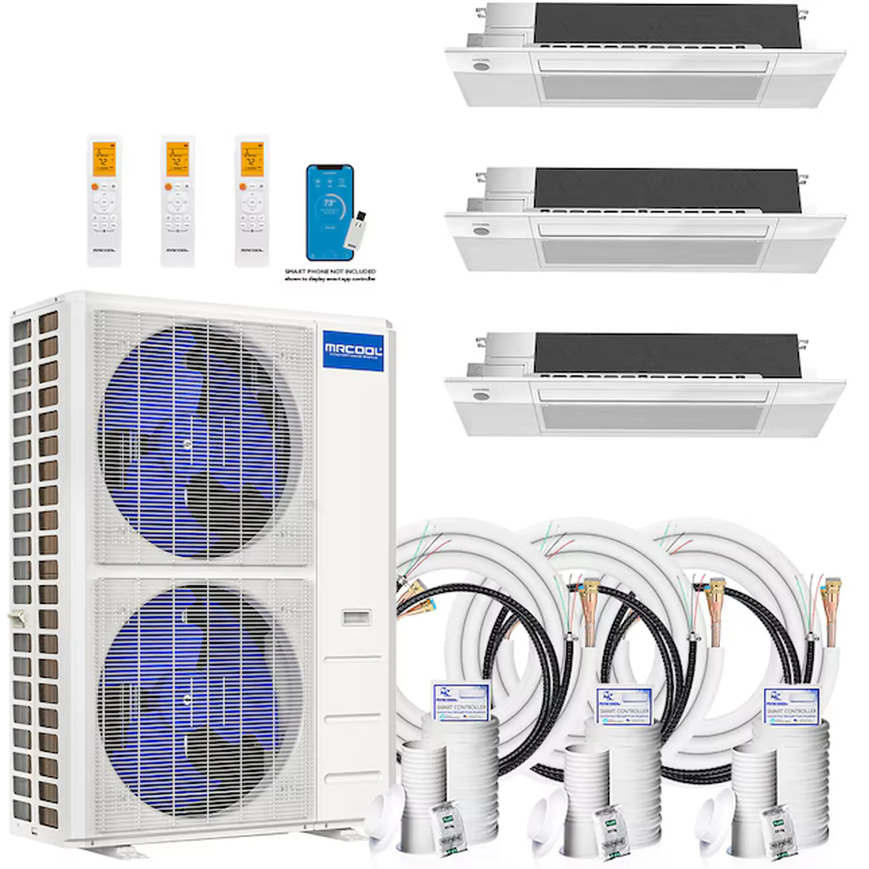 MRCOOL multi-zone ductless mini split system with two ceiling cassette indoor units