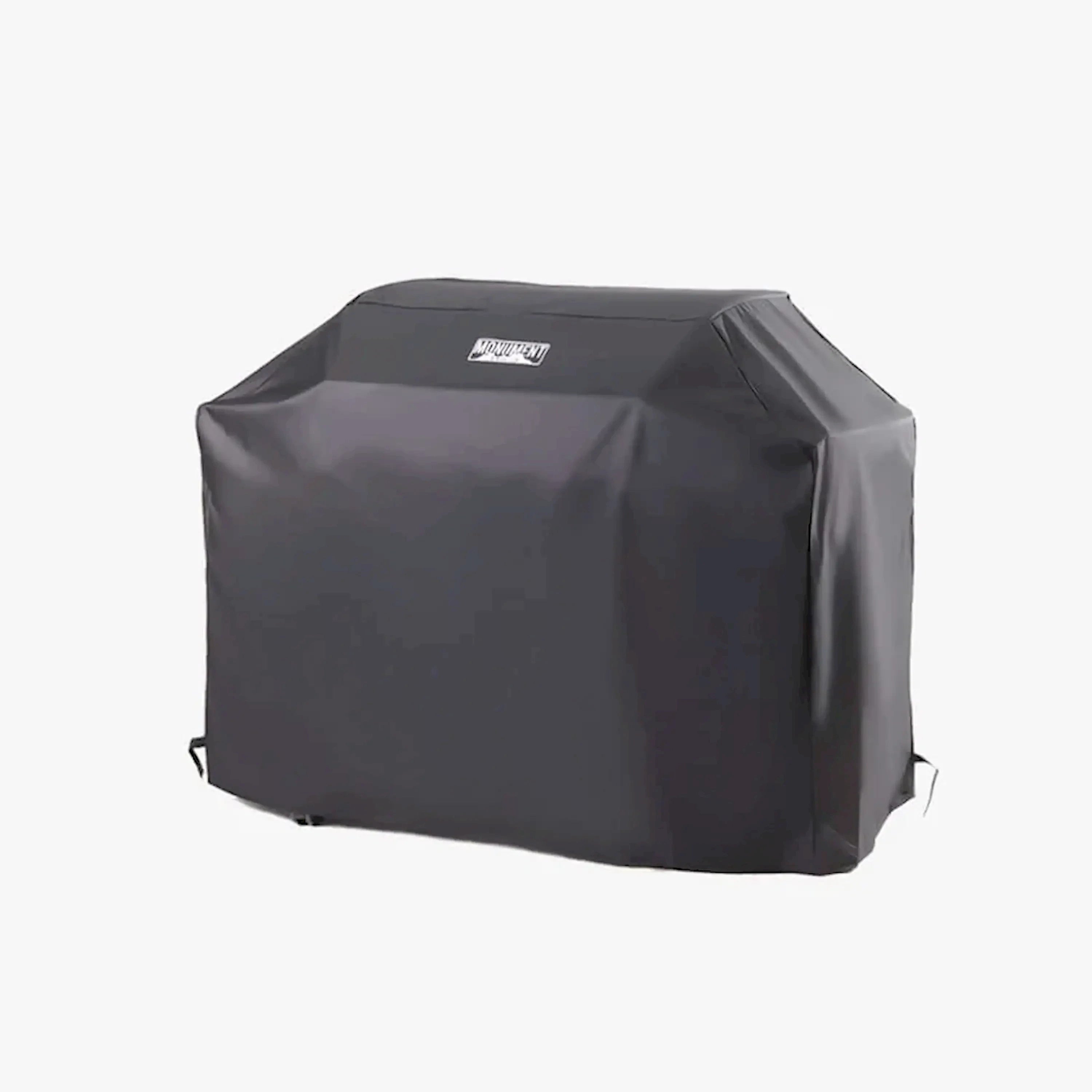 Dark gray grill cover with logo patch and fitted elastic bottom