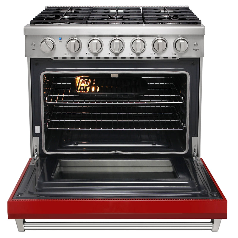 Kostch 36-Inch Propane Gas Range with 6 Burners & 6.0 Cu. Ft. Convection Oven in Red (KOS-36RG03MLP-R)