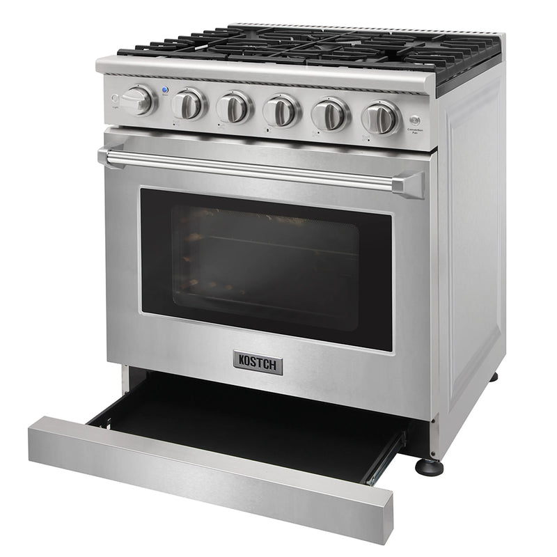 Kostch 30-Inch Propane Gas Range with 5 Burners & 4.55 Cu. Ft. Convection Oven in Stainless Steel (KOS-30RG03MLP-S)