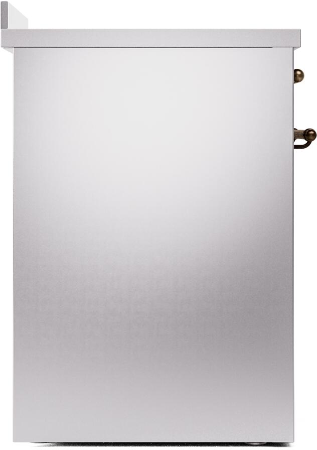 Stainless steel freestanding range back panel with small bronze side hardware