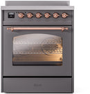 ILVE Nostalgie II 30-Inch Freestanding Electric Induction Range in Matte Graphite with Copper Trim (UPI304NMPMGP)