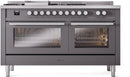 ILVE Professional Plus II 60-Inch Natural Gas Dual Fuel Range with 7 Burners, Griddle, & French Top with Triple Glass Door Oven in Matte Graphite (UP60FSWMPMG)