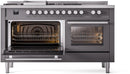 ILVE Professional Plus II 60-Inch Natural Gas Dual Fuel Range with 7 Burners, Griddle, & French Top with Triple Glass Door Oven in Matte Graphite (UP60FSWMPMG)