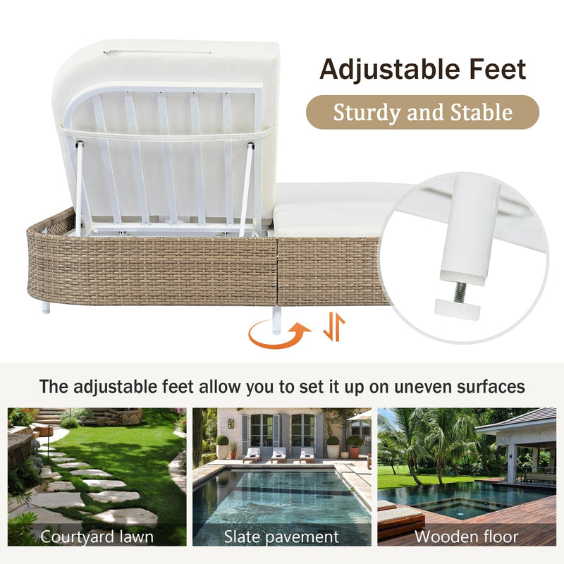 Parrot Uncle Outdoor Patio Rattan Daybed with 5-Position Adjustable Backrest, Removable Cushions & Pillows for Garden, Backyard, Poolside