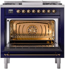 ILVE Nostalgie II 36-Inch Freestanding Natural Gas Dual Fuel Range in Midnight Blue with Bronze Trim (UP36FNMPMBB)