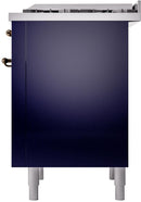 ILVE Nostalgie II 36-Inch Freestanding Natural Gas Dual Fuel Range in Midnight Blue with Bronze Trim (UP36FNMPMBB)