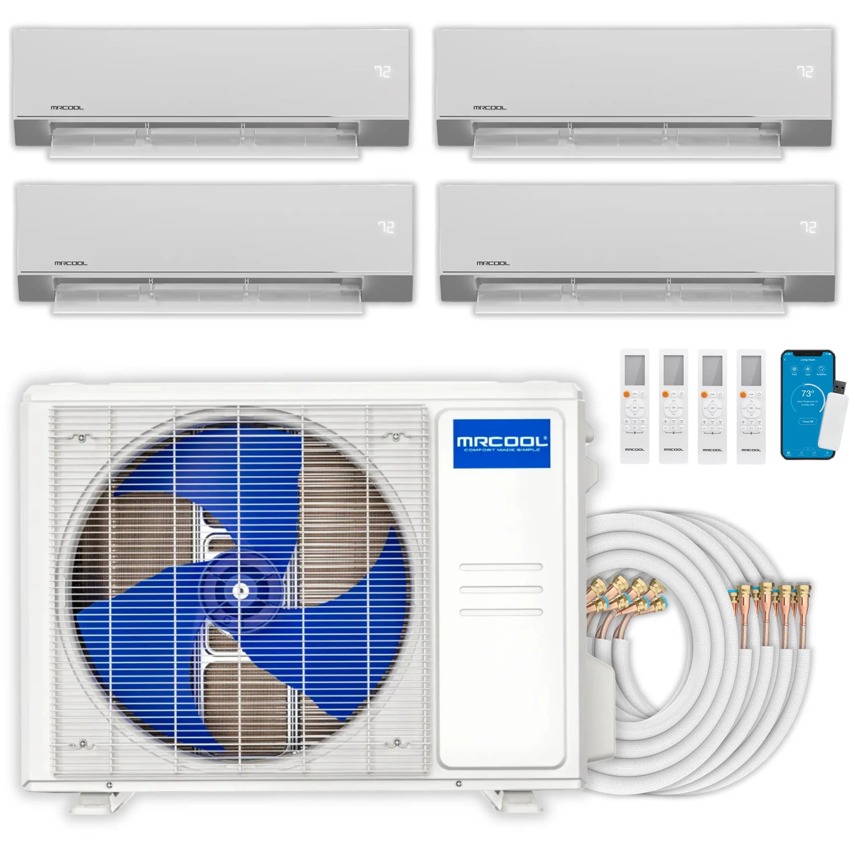 MRCOOL multi-zone mini split system with four wall air handlers and line set