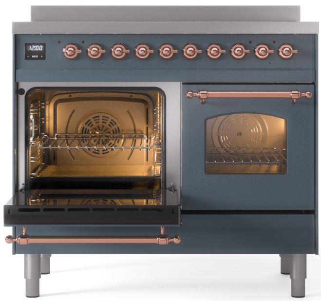 ILVE Nostalgie II 40-Inch Freestanding Electric Induction Range in Blue Grey with Copper Trim (UPDI406NMPBGP)