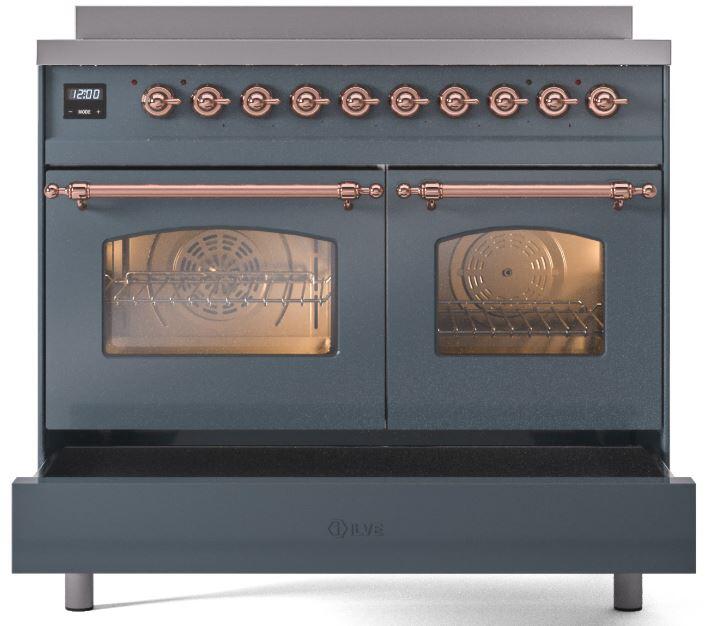 ILVE Nostalgie II 40-Inch Freestanding Electric Induction Range in Blue Grey with Copper Trim (UPDI406NMPBGP)