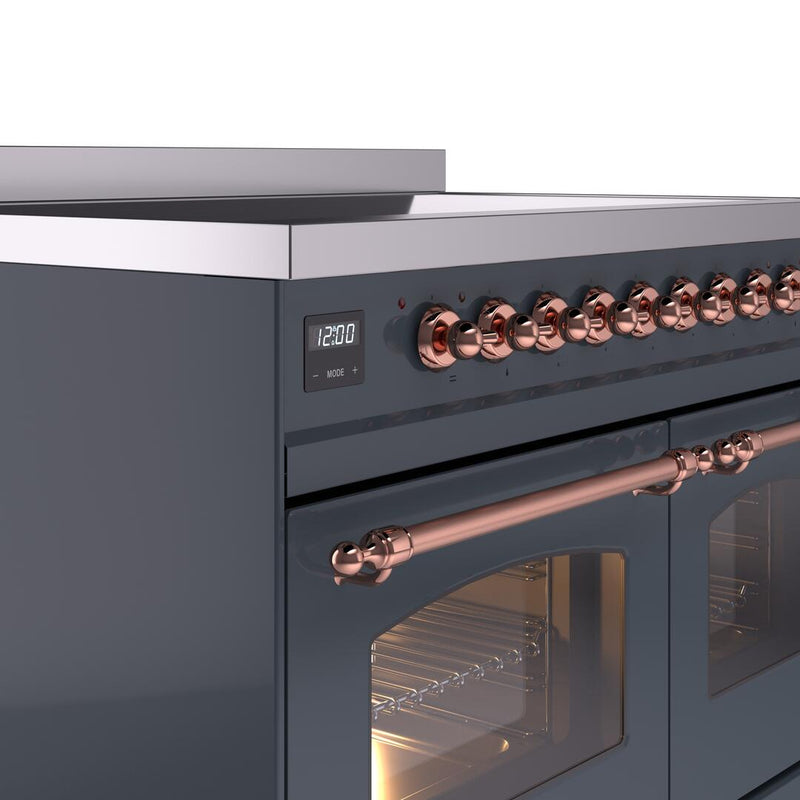 ILVE Nostalgie II 40-Inch Freestanding Electric Induction Range in Blue Grey with Copper Trim (UPDI406NMPBGP)