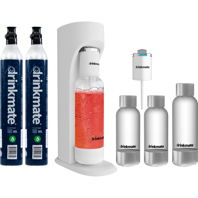 Drinkmate OmniFizz Sparkling Water and Soda Maker 2 Cylinder and extra Stainless Steel Bottles Limited Edition Bundle