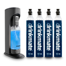 Matte black sparkling water soda maker with four drinkmate 60L PET cylinders