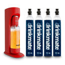 Royal red sparkling water soda maker with four drinkmate 60L PET cylinders