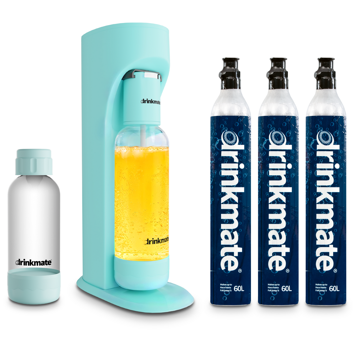 Arctic Blue OmniFizz sparkling water maker with extra 0.5L bottle and three 60L bottles