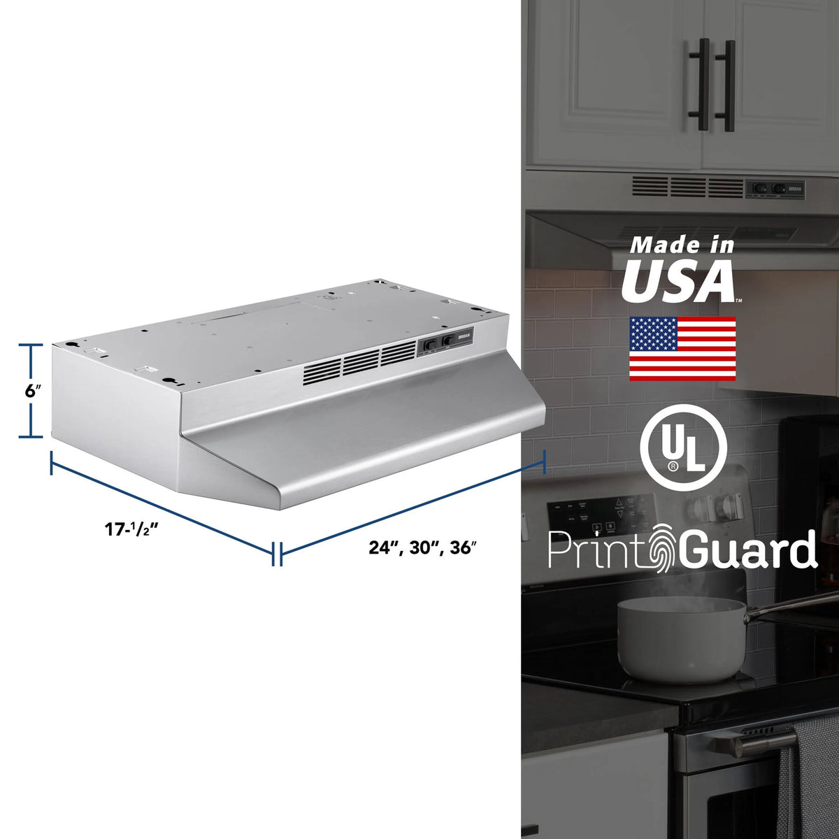 Stainless steel ductless under-cabinet range hood underside with vent slots