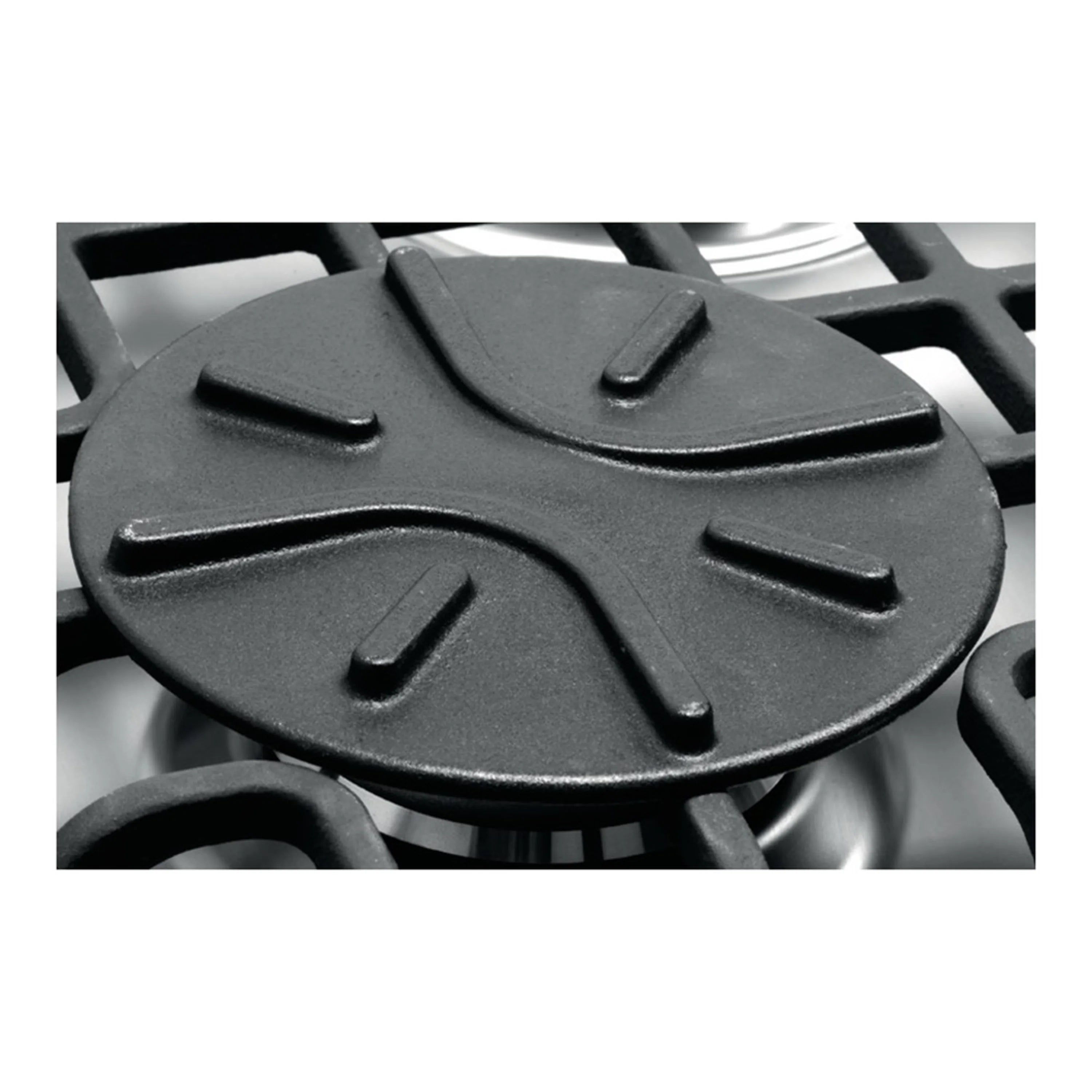 Heavy-duty cast iron simmer plate with raised cross pattern and handle notches