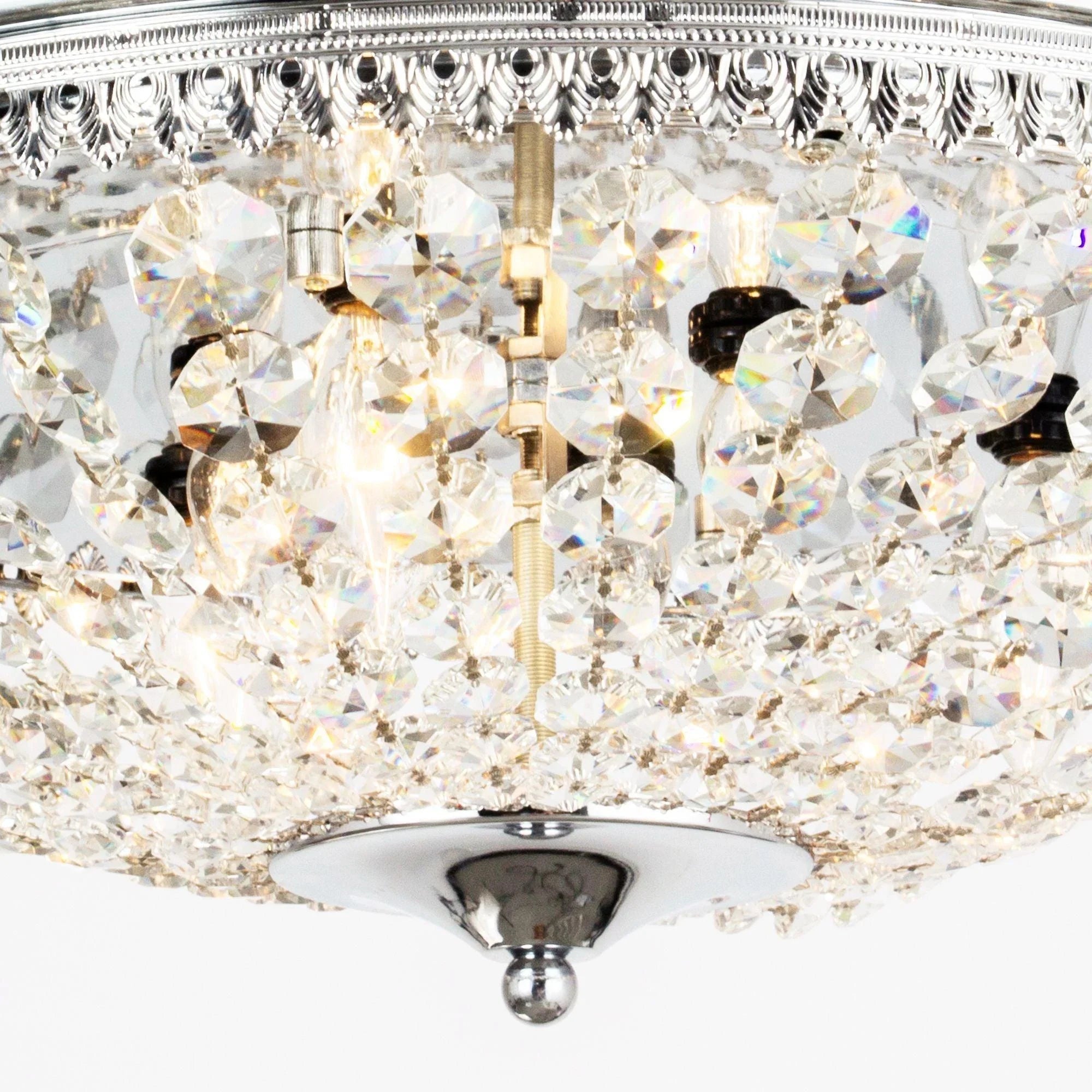 Crystal ceiling fan light fixture with chrome base and sparkling clear crystals