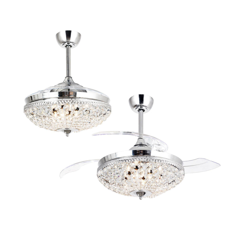 Parrot Uncle 42-Inch Servantes Modern Downrod Mount Crystal Ceiling Fan with Lighting and Remote Control