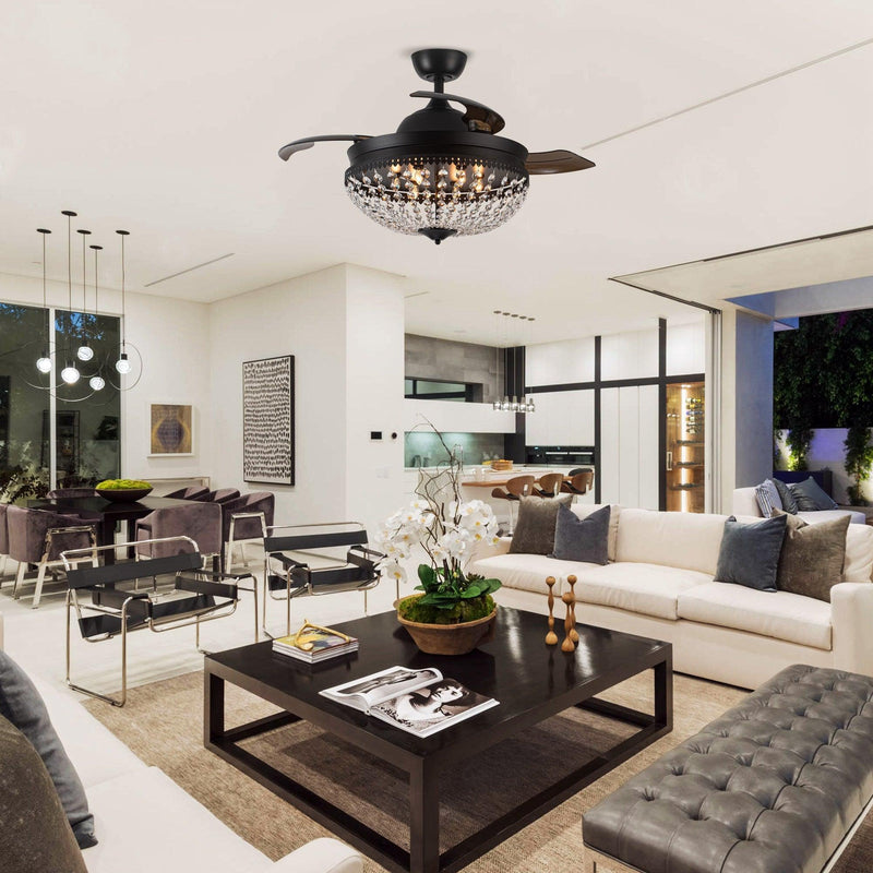 Parrot Uncle 42-Inch Servantes Modern Downrod Mount Crystal Ceiling Fan with Lighting and Remote Control