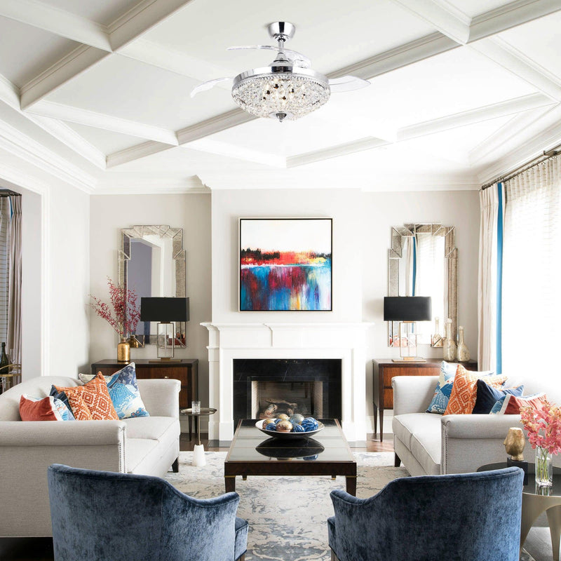 Parrot Uncle 42-Inch Servantes Modern Downrod Mount Crystal Ceiling Fan with Lighting and Remote Control