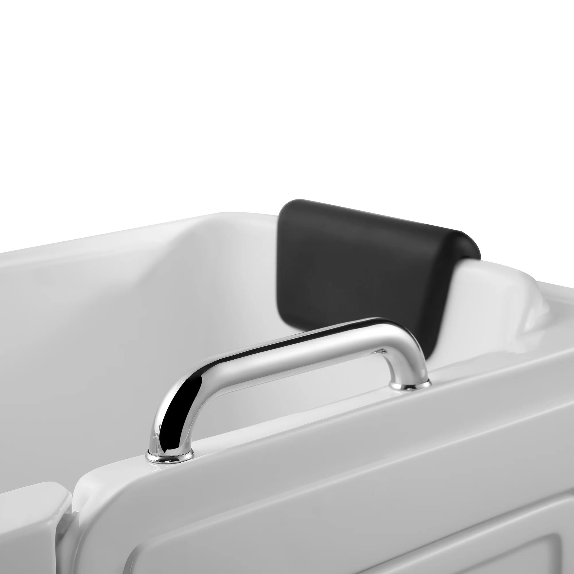 Walk-in soaking bathtub chrome grab handle with black headrest
