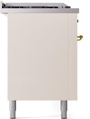 ILVE Nostalgie II 60-Inch Propane Gas Dual Fuel Range with 7 Burners, Griddle, & French Top with Triple Glass Door Oven in Antique White with Brass Trim (UP60FSNMPAWGLP)
