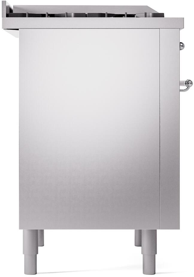Back panel of stainless freestanding range with four legs