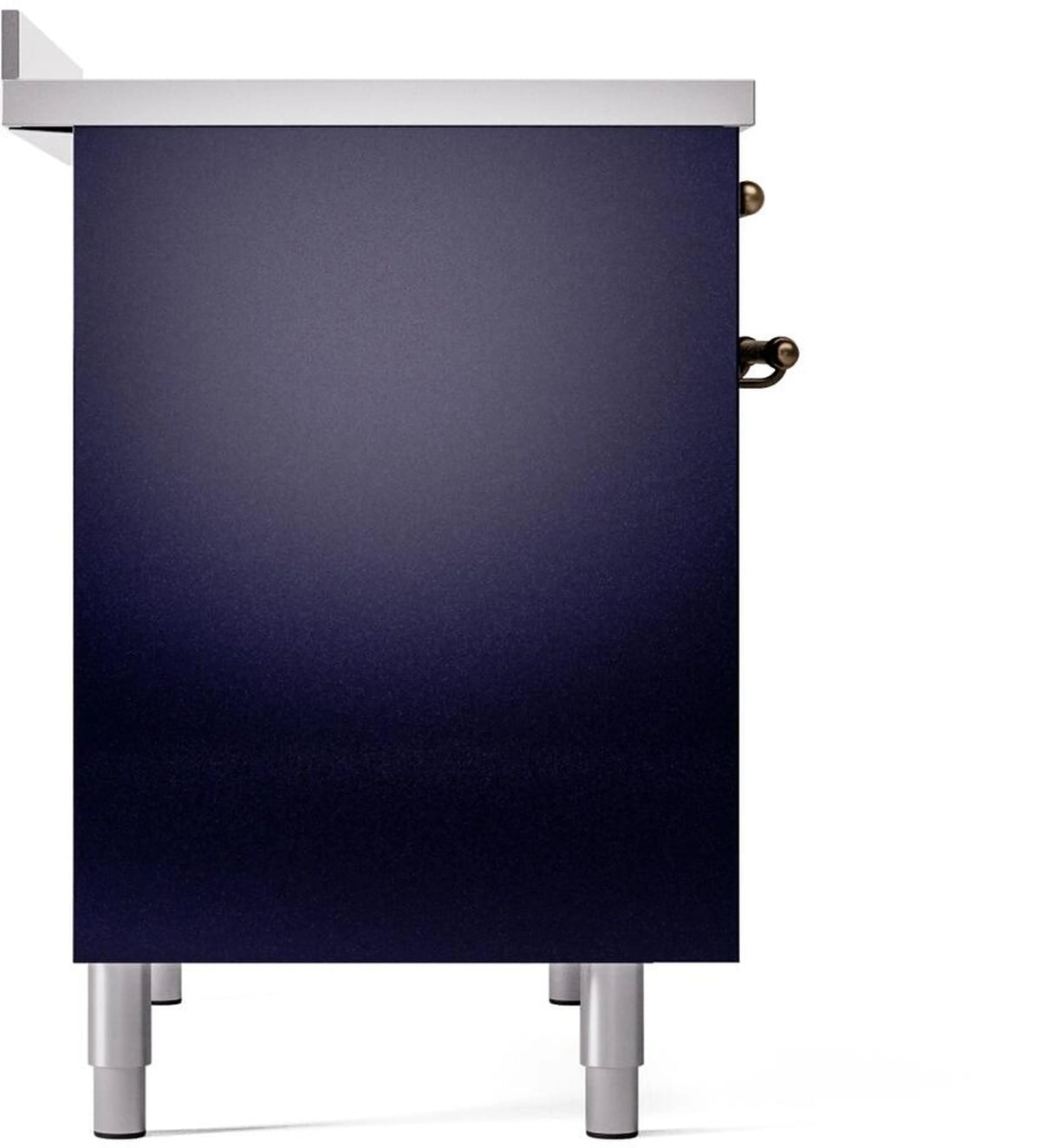 Midnight blue oven base panel with four light gray leveling feet