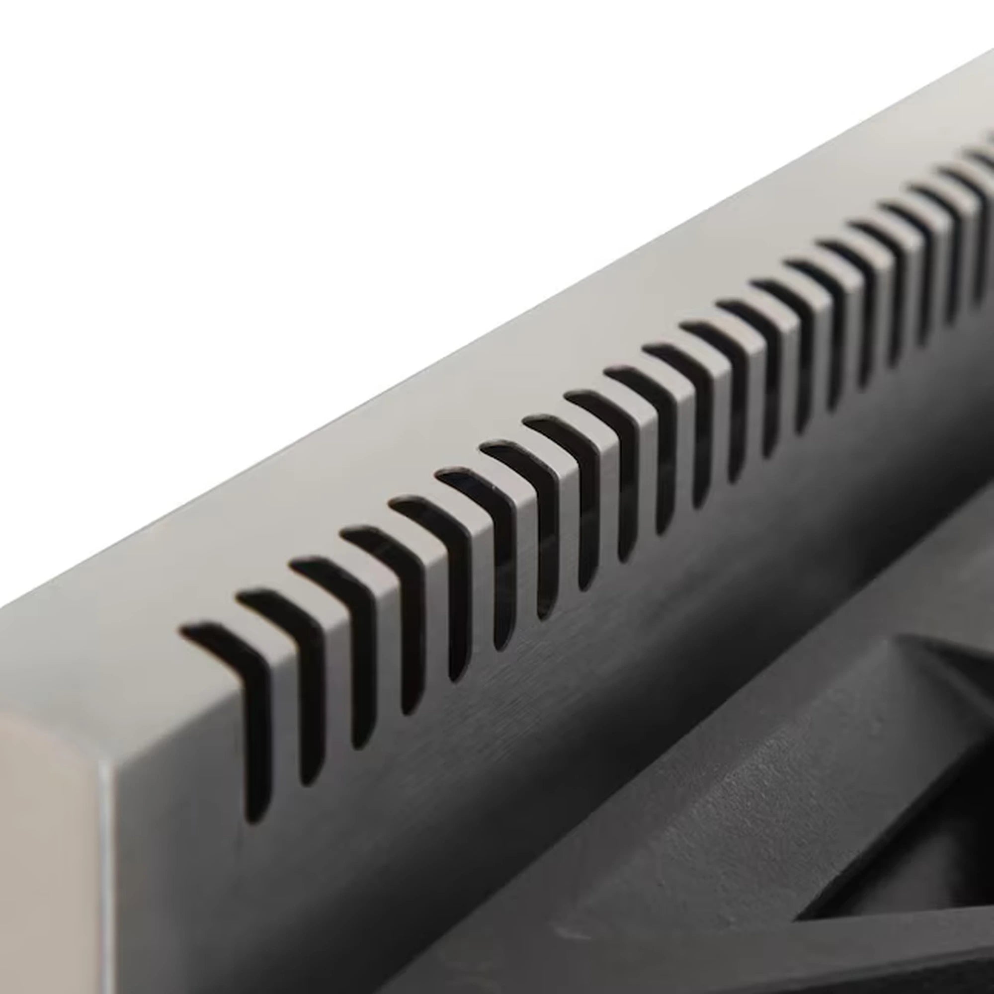 Gas range back panel with vent-style heat grates and raised metal slots