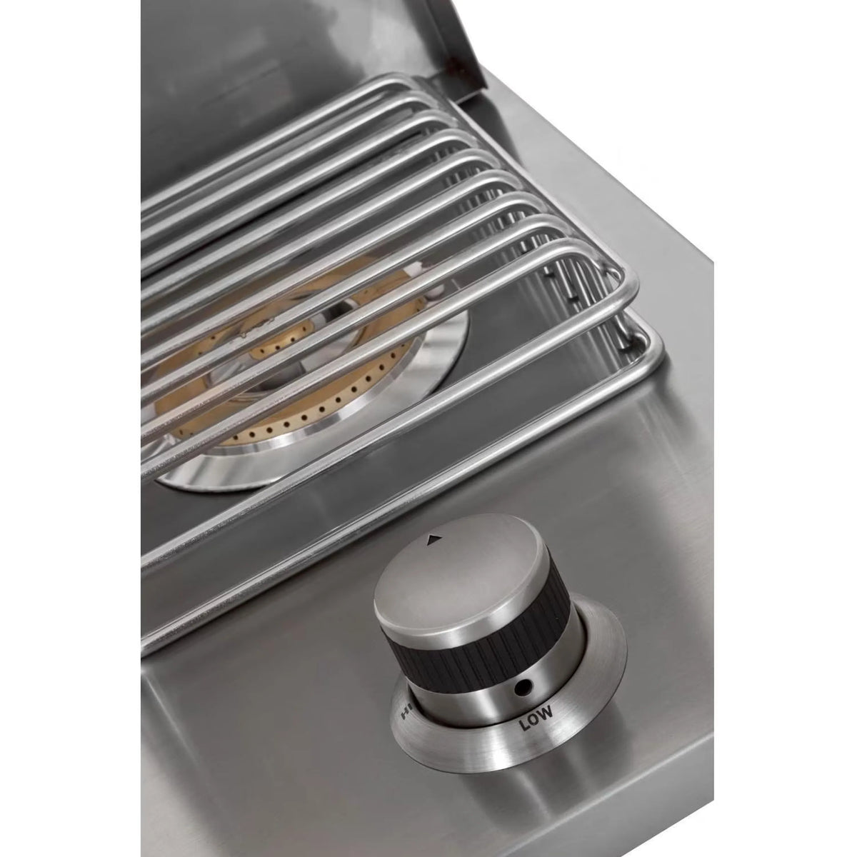 Drop-in propane gas side burner with stainless control knob and metal burner grate