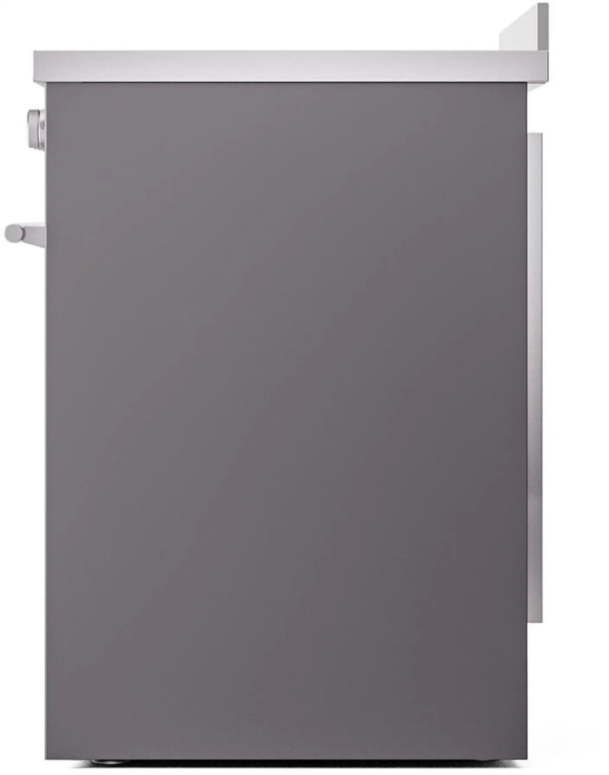 Matte graphite induction range rear side panel with handle and side access