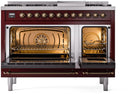 ILVE Nostalgie II 48-Inch Dual Fuel Freestanding Range in Burgundy with Bronze Trim (UP48FNMPBUBLP)