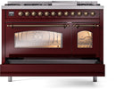 ILVE Nostalgie II 48-Inch Dual Fuel Freestanding Range in Burgundy with Bronze Trim (UP48FNMPBUBLP)