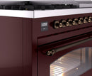 ILVE Nostalgie II 48-Inch Freestanding Natural Gas Dual Fuel Range in Burgundy with Bronze Trim (UP48FNMPBUB)