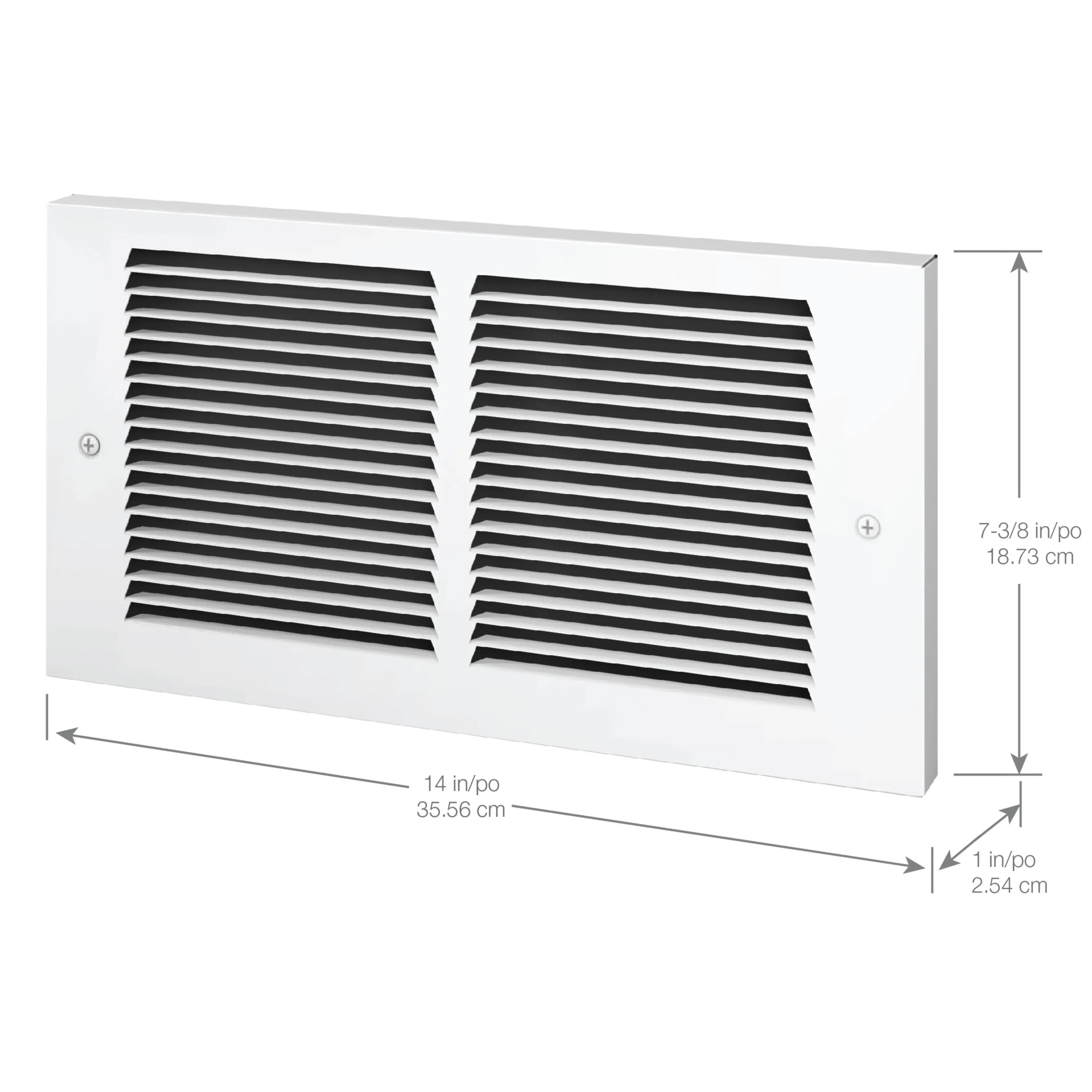 Air intake grille with white frame and two black slat vent panels