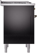 ILVE Nostalgie II 36-Inch Freestanding Natural Gas Dual Fuel Range in Glossy Black with Bronze Trim (UP36FNMPBKB)
