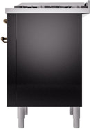 ILVE Nostalgie II 36-Inch Freestanding Natural Gas Dual Fuel Range in Glossy Black with Bronze Trim (UP36FNMPBKB)