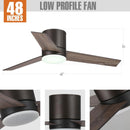 Parrot Uncle 48-Inch Kielah Farmhouse Flush Mount Reversible Ceiling Fan with Lighting and Remote Control