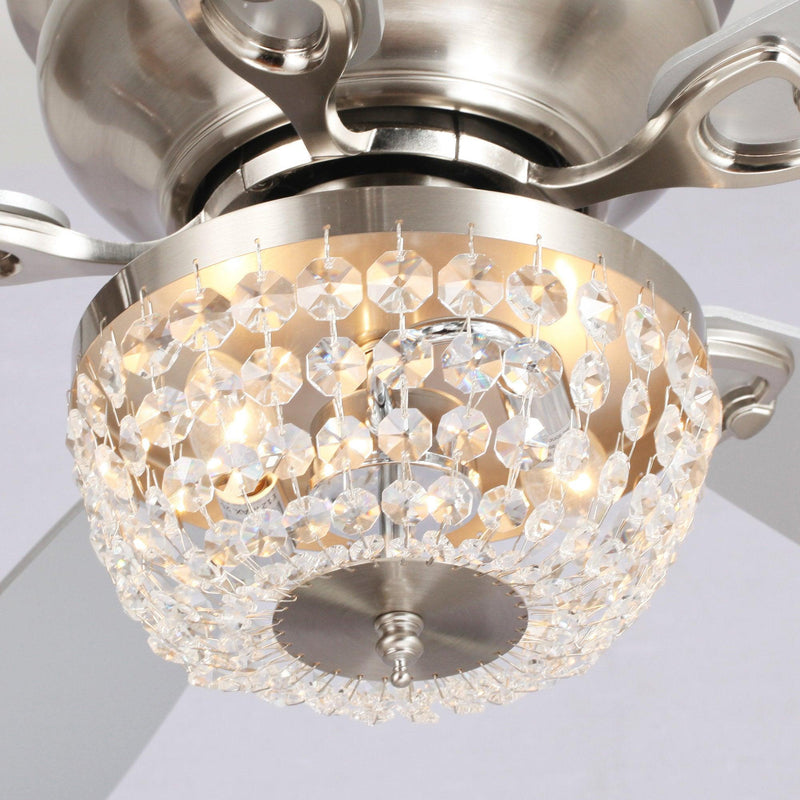 Parrot Uncle 48-Inch Modern Flush Mount Reversible Crytsal Ceiling Fan with Lighting and Remote Control