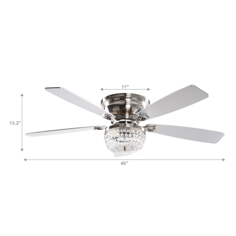 Parrot Uncle 48-Inch Modern Flush Mount Reversible Crytsal Ceiling Fan with Lighting and Remote Control
