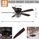 Parrot Uncle 48-Inch Modern Flush Mount Reversible Crytsal Ceiling Fan with Lighting and Remote Control