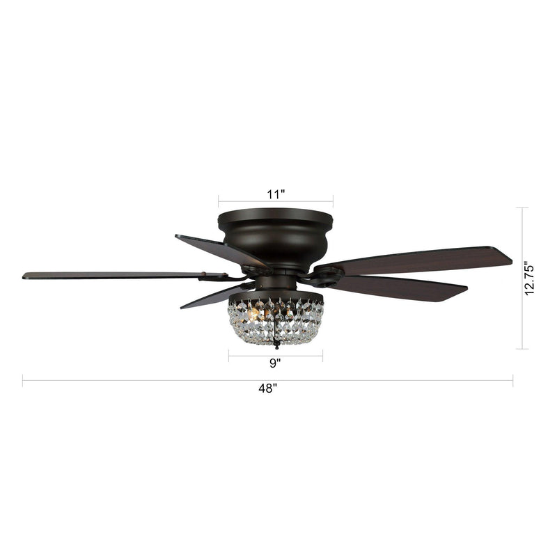 Parrot Uncle 48-Inch Modern Flush Mount Reversible Crytsal Ceiling Fan with Lighting and Remote Control