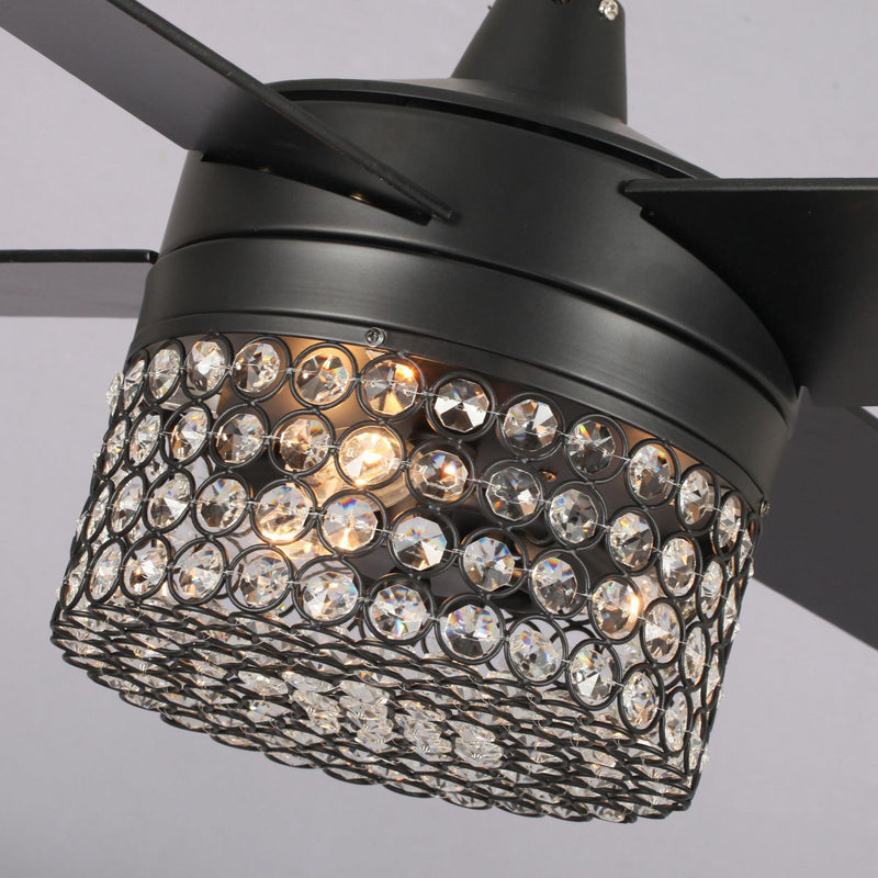 Parrot Uncle 48-Inch Pune Modern Downrod Mount Reversible Crystal Ceiling Fan with Lighting and Remote Control (F6306Q110V)