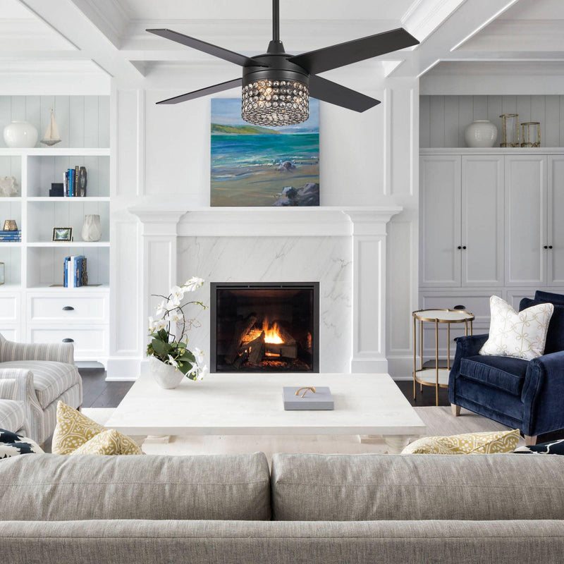 Parrot Uncle 48-Inch Pune Modern Downrod Mount Reversible Crystal Ceiling Fan with Lighting and Remote Control (F6306Q110V)