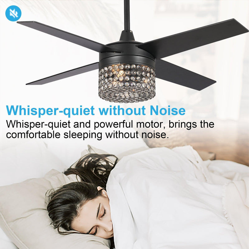 Parrot Uncle 48-Inch Pune Modern Downrod Mount Reversible Crystal Ceiling Fan with Lighting and Remote Control (F6306Q110V)