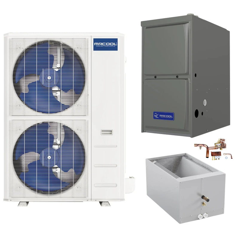 MRCOOL Hyper Heat - Central Heat Pump & Gas Furnace Split System - 48K BTU, 96% AFUE - 17.5" Cabinet - Downflow