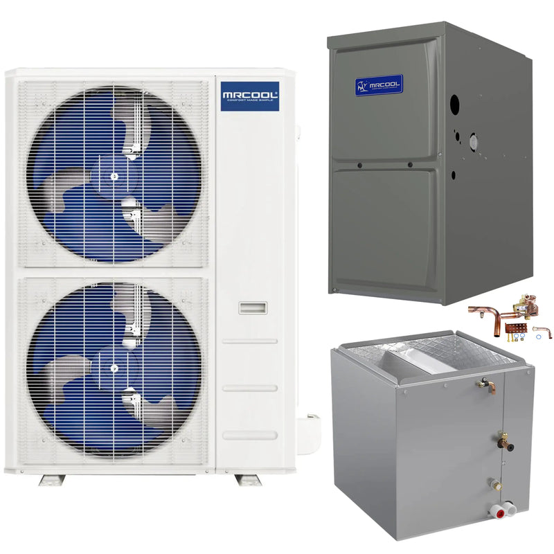 MRCOOL Hyper Heat- Central Heat Pump & Gas Furnace Split System - 48K BTU, 96% AFUE - 17.5" Cabinet - Multi-Position