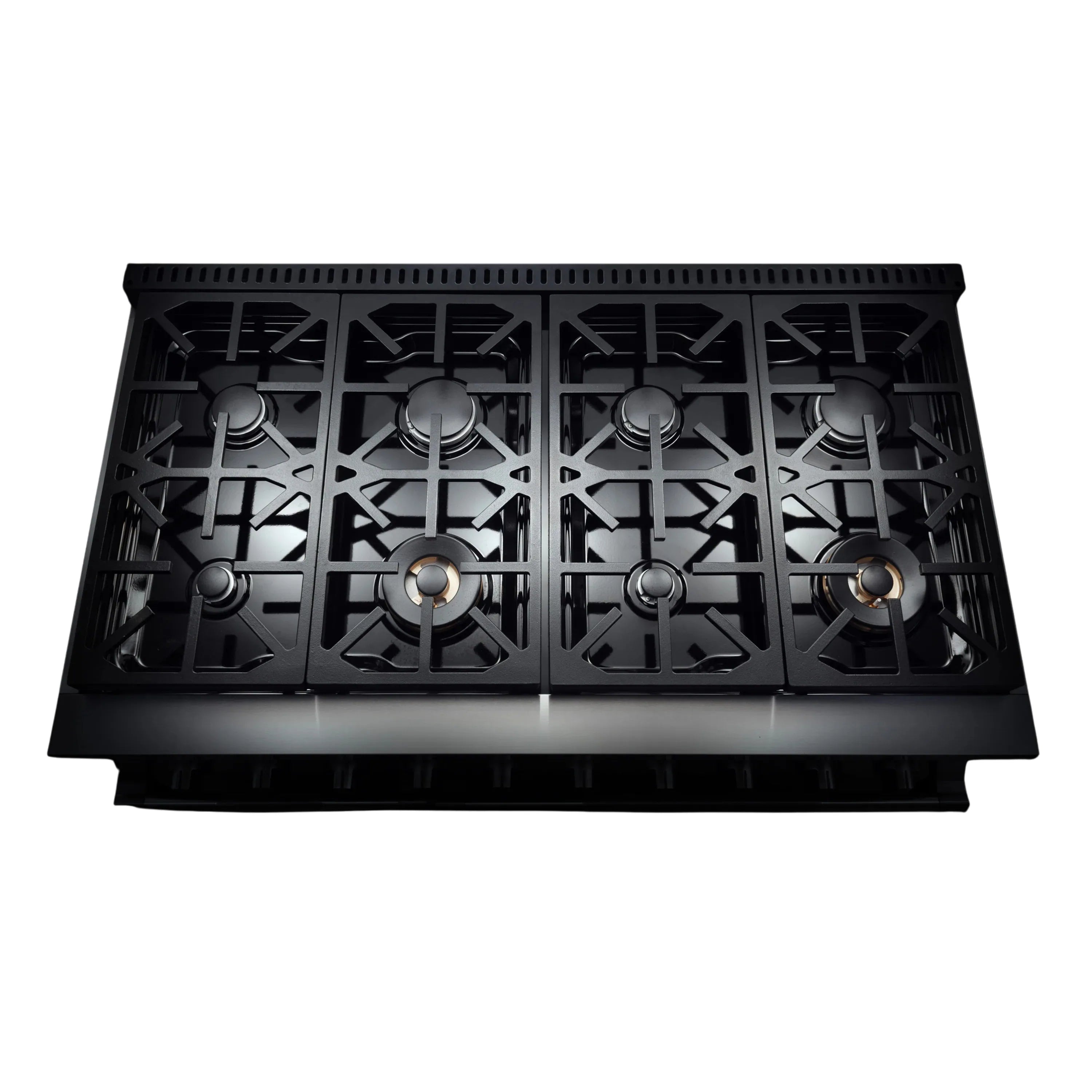 Gas range cooktop with four black burner grates