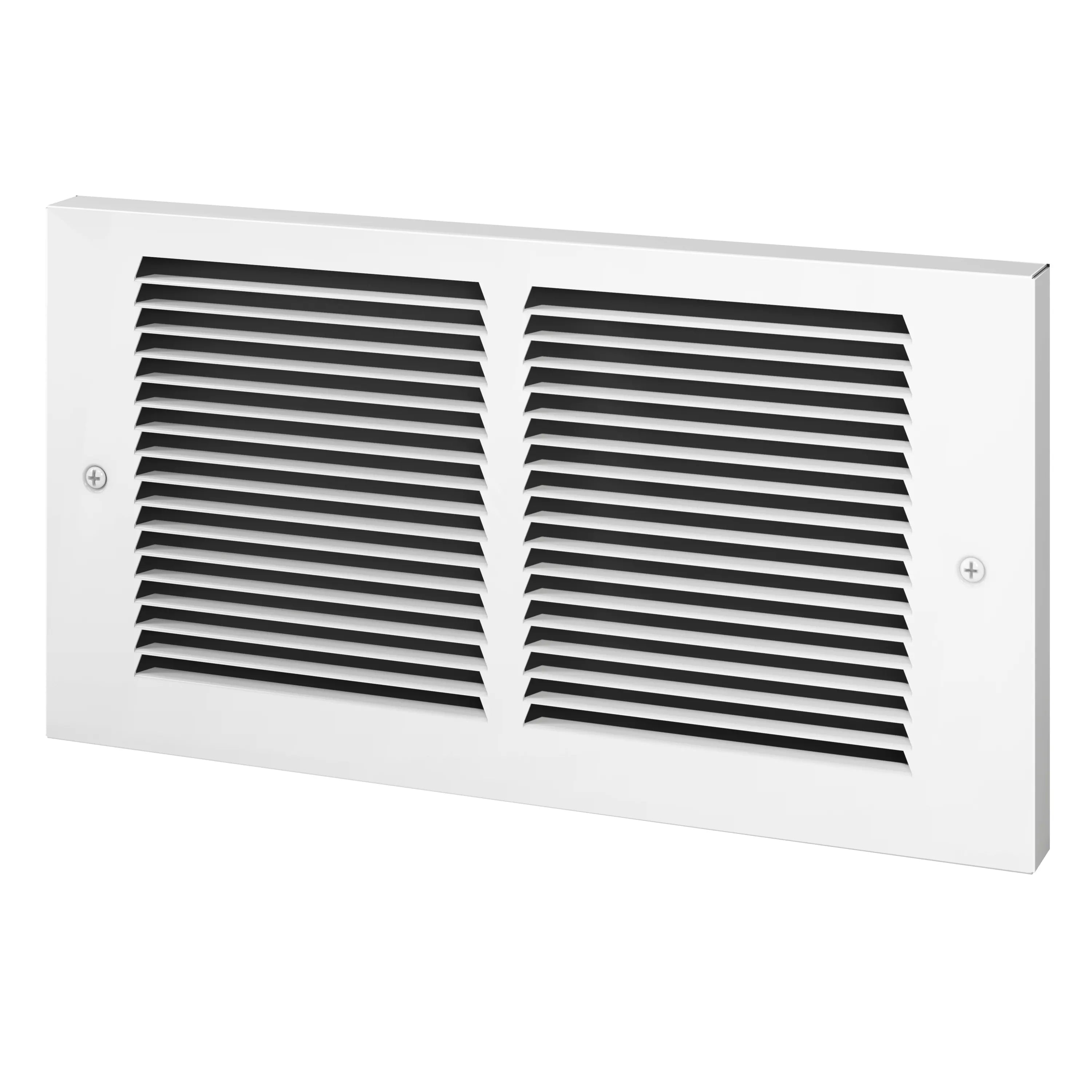 Air intake grille with white frame and two black slat louvers, front view